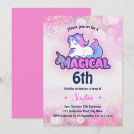 Rosa Gnistra Unicorn Magic any Age 6e Birday Inbjudningar