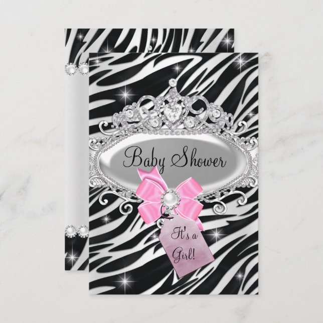 Rosa Gnistra Zebra Princess Tiara Baby Shower Inbjudningar (Fram/baksida)