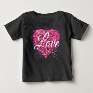 Rosa gnistrande glitterhjärta kärlek t shirt
