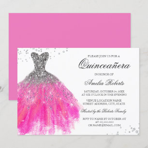Rosa gnistrande klänning Quinceanera-inbjudan Inbjudningar