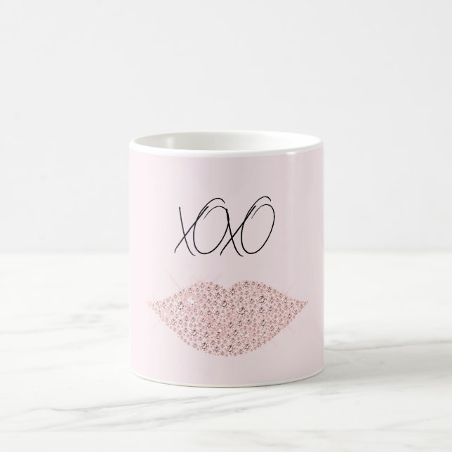 Rosa Gnistrande Läppar XOXO Kaffemugg (Center)