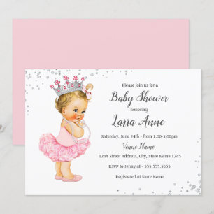 Rosa gnistrande prinsessa baby shower inbjudan