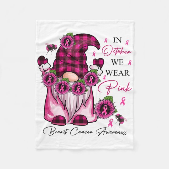 Rosa Gnome i oktober Vi Bära Rosa bröstcancer A Fleecefilt (Framsidan)