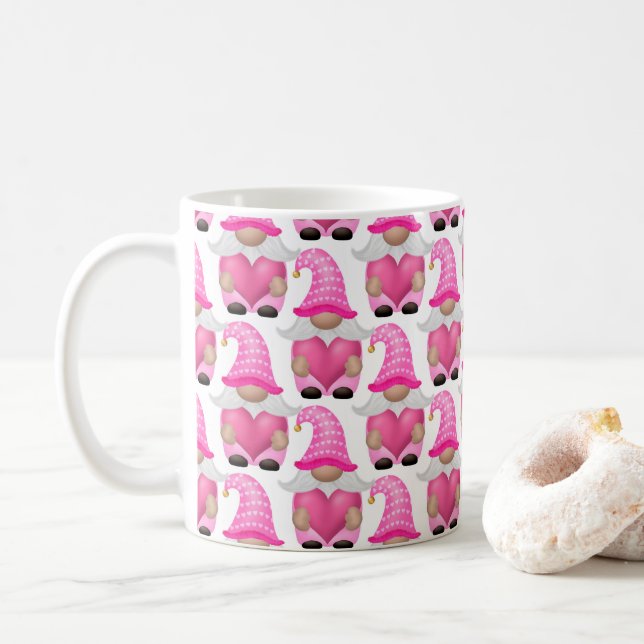 Rosa Gnomes Hearts Woodland Scandinavian Cute Cute Kaffemugg (Med munk)