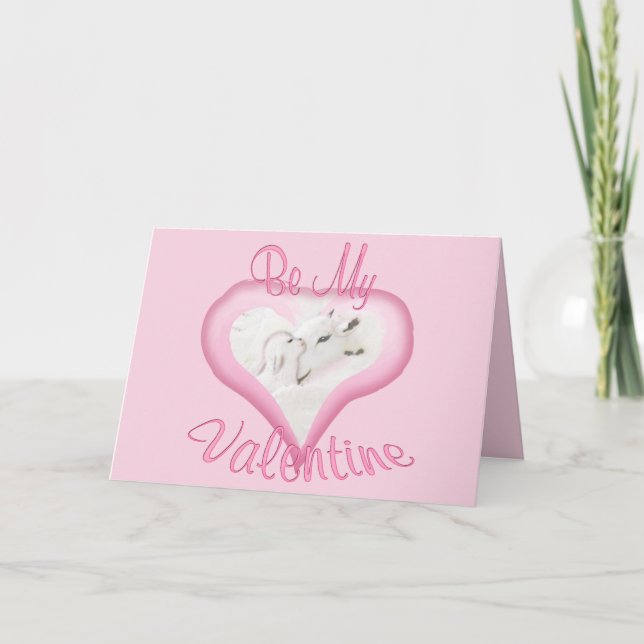 Rosa Goat och Baby Valentine Card Helgkort (Framsida)