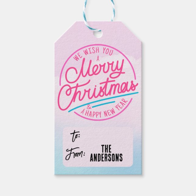 Rosa God jul-märkre till från eget namn Presentetikett (Framsidan)