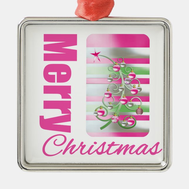 Rosa God jul Whimsical Träd Julgransprydnad Metall (Framsidan)