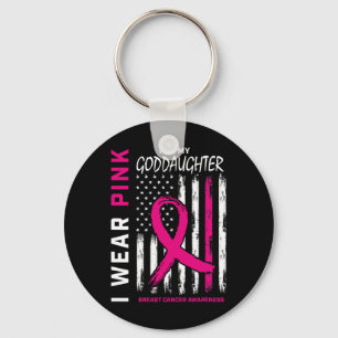 Rosa Goddotter Breast Cancer Flagga Front and Ck G Nyckelring
