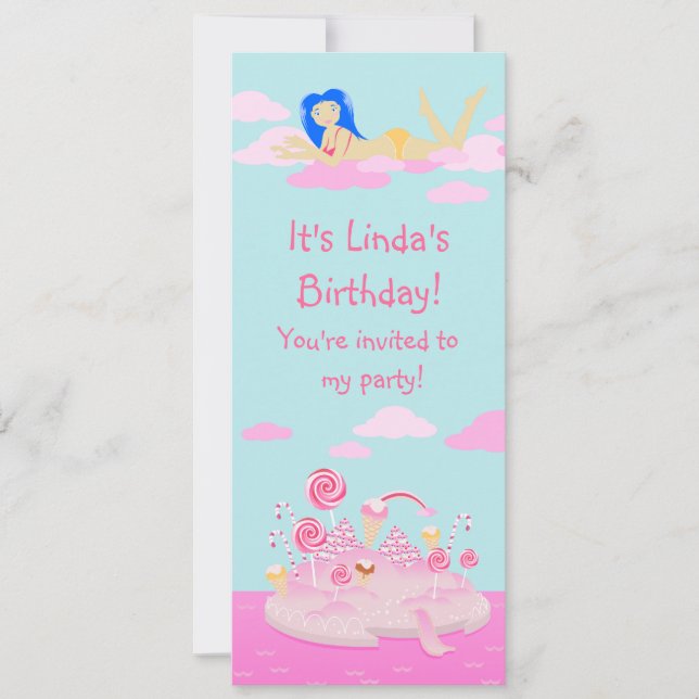 Rosa godis världskaka för födelsedagsfest inbjudningar (Framsida)