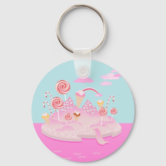 Rosa godis världskaka för födelsedagsfest nyckelring (Framsida)
