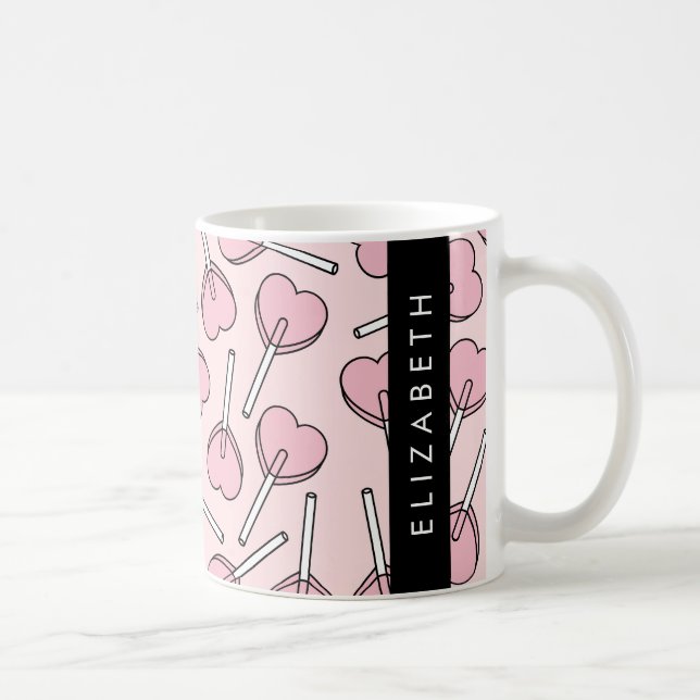 Rosa godisar, hjärta godisar, godis, Ditt Namn Kaffemugg (Höger)