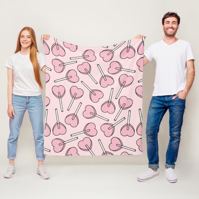 Rosa godisar, hjärta godisar, godis mönster fleecefilt (På plats)
