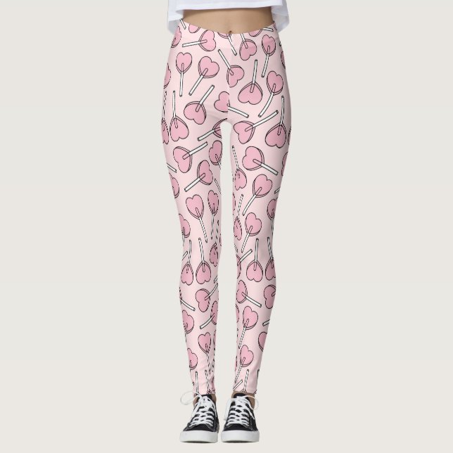 Rosa godisar, hjärta godisar, godis mönster leggings (Framsida)
