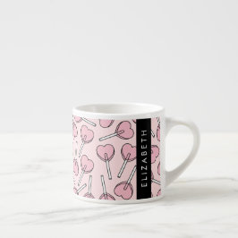 Rosa godisar, hjärta godisar, lolly, Ditt Namn Espressomugg