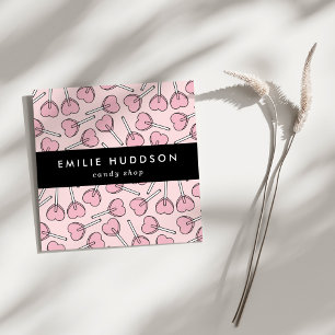 Rosa godisar, hjärta godisar, lolly, godisaffär fyrkantigt visitkort