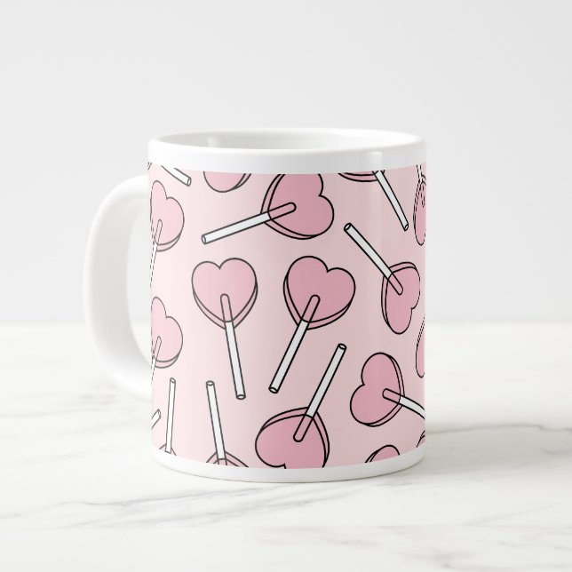 Rosa godisstavar, hjärta godisstavar, godisstav mö jumbo mugg (Framsida vänster)