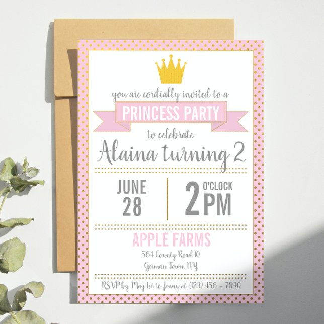 Rosa Gold Foil Princess Birthday bjudande Inbjudningar (Skapare uppladdad)