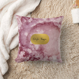 Rosa Gold Foil Sea Crystals Namnteckning Kudde