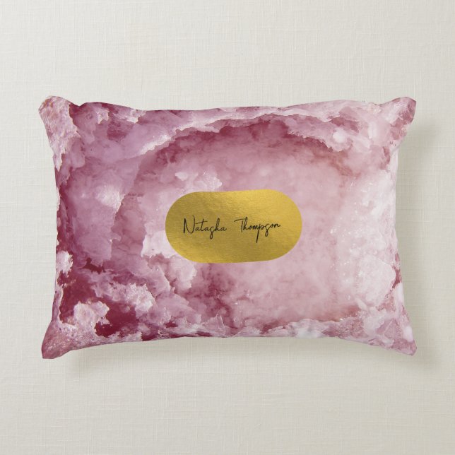 Rosa Gold Foil Sea Crystals Namnteckning Prydnadskudde (Framsidan)