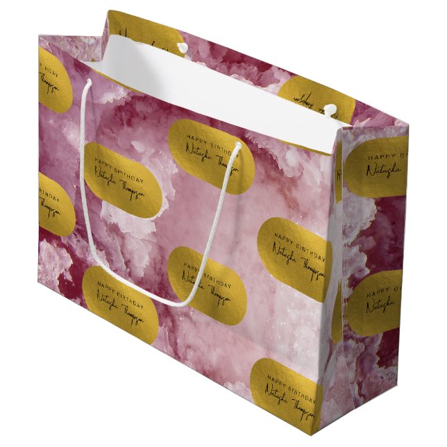 Rosa Gold Foil Sea Crystals Namnteckning skript (Framsidan Vinklad)