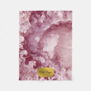 Rosa Gold Foil Sea Crystals Namnteckning skript Fleecefilt