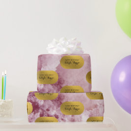 Rosa Gold Foil Sea Crystals Namnteckning skript Presentpapper