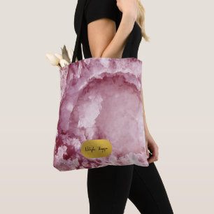 Rosa Gold Foil Sea Crystals Namnteckning skript Tygkasse