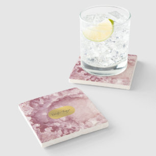 Rosa Gold Foil Sea Crystals Namnteckning Stenunderlägg