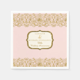 Rosa Golden 50:e Bröllop-årsdagen Firande Pappersservett