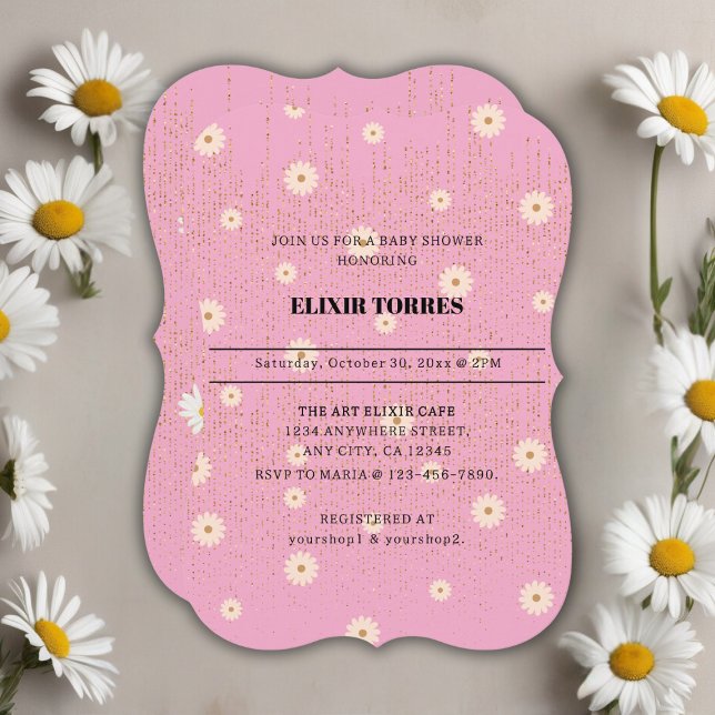 Rosa Golden Daisy Glitter Glow Baby Shower Inbjudningar (Skapare uppladdad)