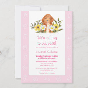 Rosa Golden Doodle Hund Baby Shower-inbjudan Inbjudningar