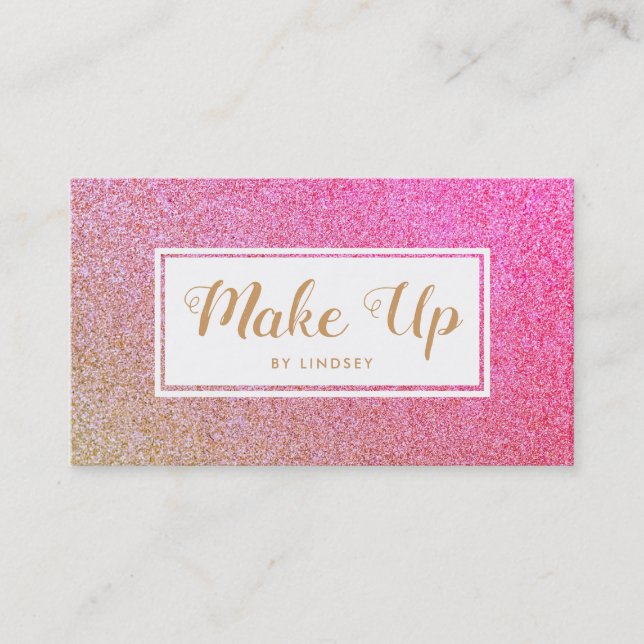 Rosa Golden Guld Gnistra Glitter Makeup Artist Visitkort (Framsida)