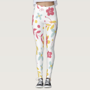 Rosa, Golden & Light Blåa blommor Mönster Leggings