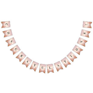 Rosa Golden Löv Blommigt Bunting Flagga