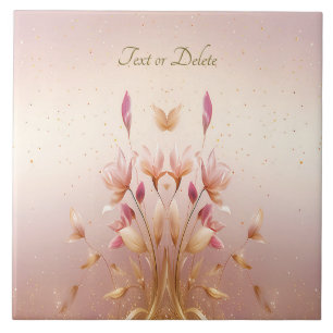 Rosa Golden Löv Blommigt Ceramic Tile Kakelplatta