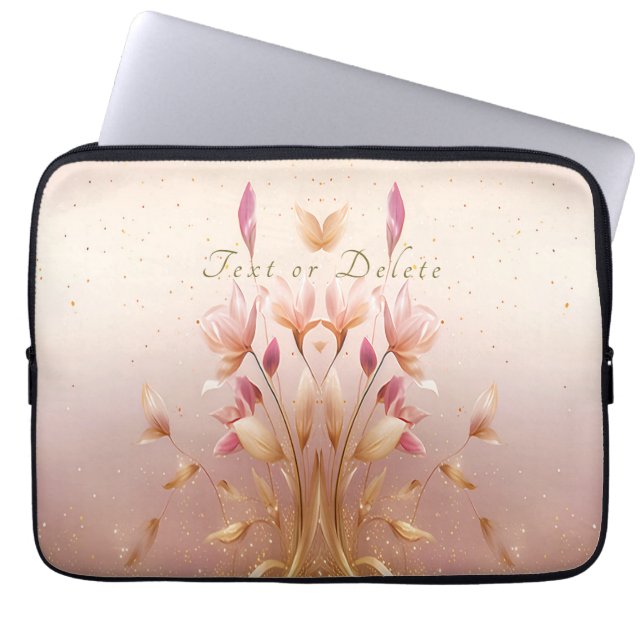 Rosa Golden Löv Blommigt Laptop sleeve (Framsidan)