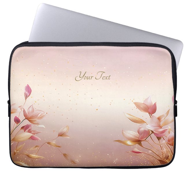 Rosa Golden Löv Blommigt Laptop sleeve (Framsidan)