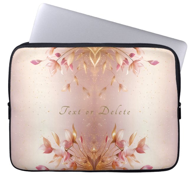 Rosa Golden Löv Blommigt Laptop sleeve (Framsidan)