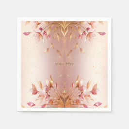 Rosa Golden Löv Blommigt Napkins Pappersservett