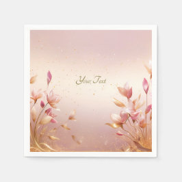 Rosa Golden Löv Blommigt Napkins Pappersservett
