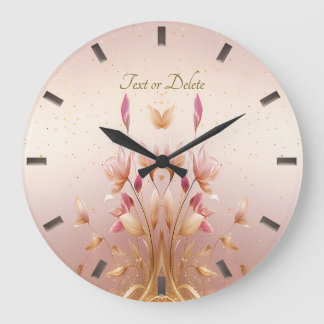 Rosa Golden Löv Blommigt Wall Clock Stor Klocka