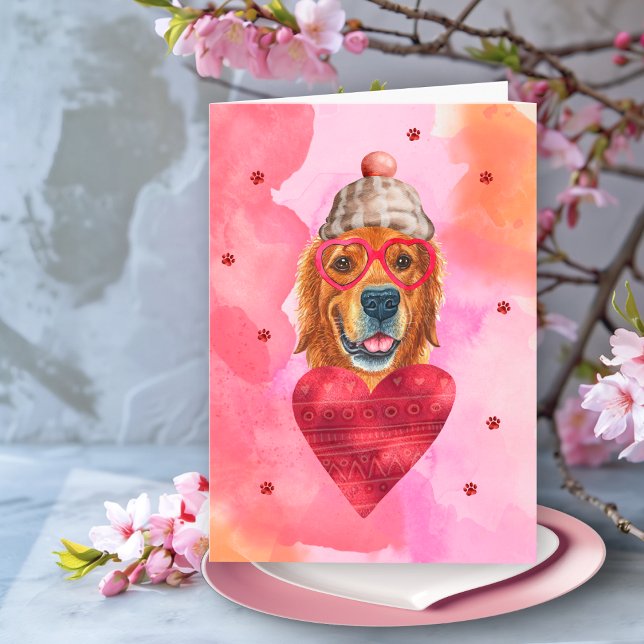 Rosa Golden Retriever Alla hjärtans dag present Hu Kort (Skapare uppladdad)