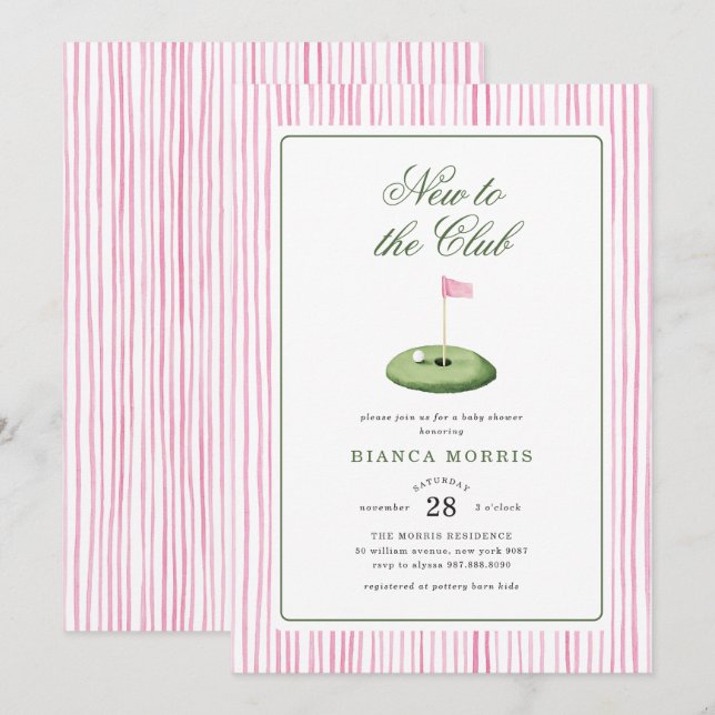 Rosa Golf Baby Shower-inbjudan Inbjudningar (Fram/baksida)
