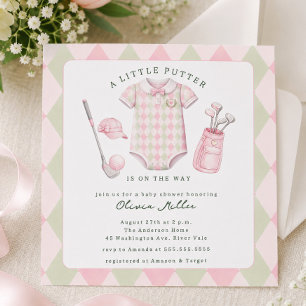 Rosa golf baby shower-inbjudan inbjudningar
