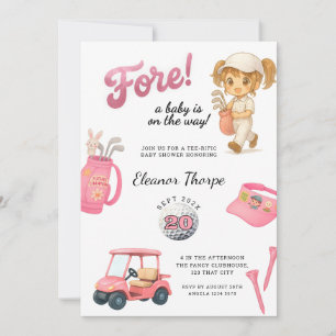 Rosa Golf Baby Shower-Rosa Inbjudningar