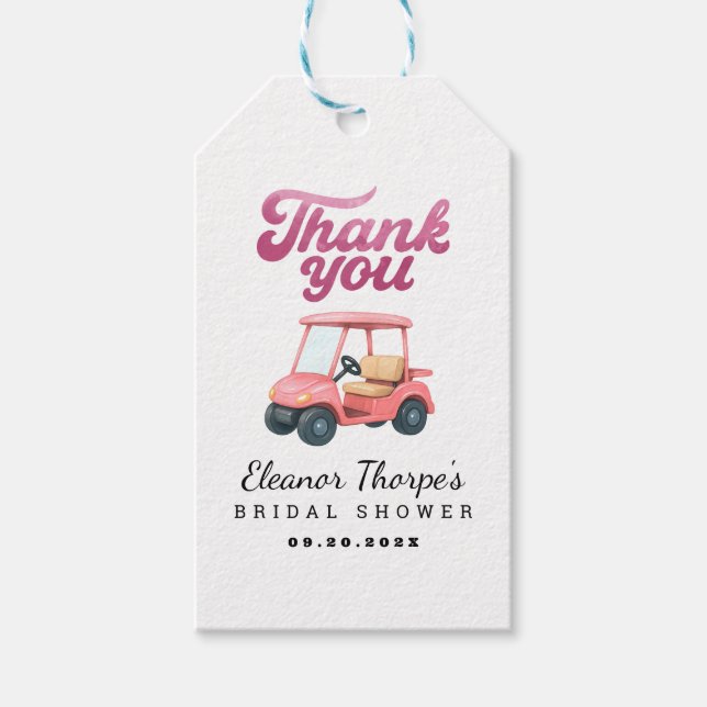 Rosa Golf Baby Shower Tack Märkre Presentetikett (Framsidan)