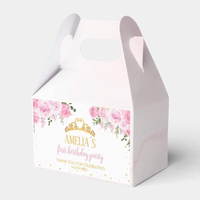 Rosa Golf Blommigt Krona Princess Birthday Favor B Presentaskar (Framsidan Sidan)