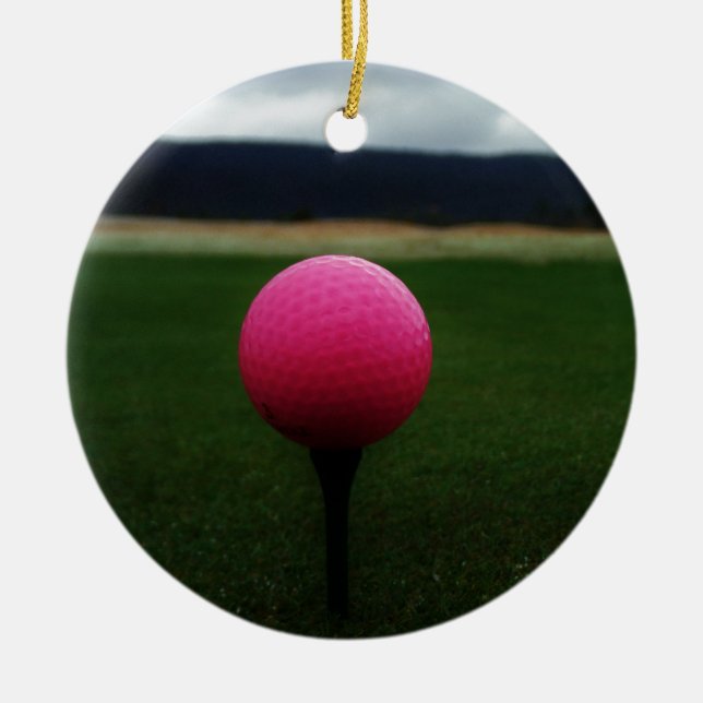 Rosa Golf Boll på en golfbana i bergsområden Julgransprydnad Keramik (Framsidan)