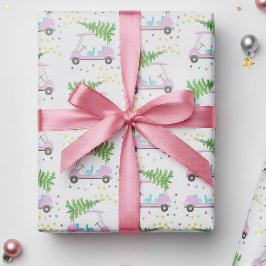 Rosa Golf Cart Julgran White Wrapping Papper Presentpapper