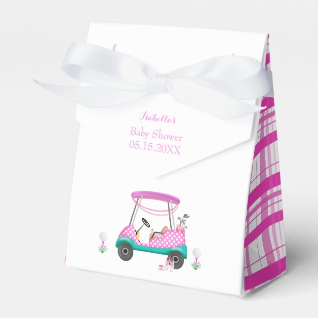 Rosa Golf Cart med babykläder, Tack för favoriter Presentaskar (Framsidan Sidan)